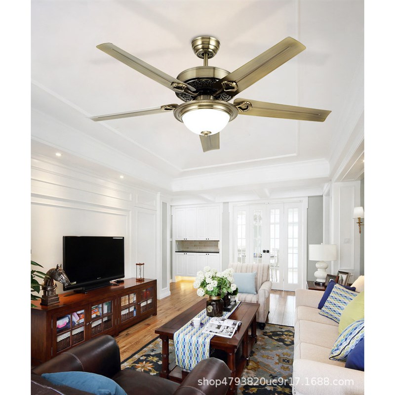 欧式复古带灯吊扇铁叶大风力遥控电风扇灯餐厅客厅L风扇吊灯