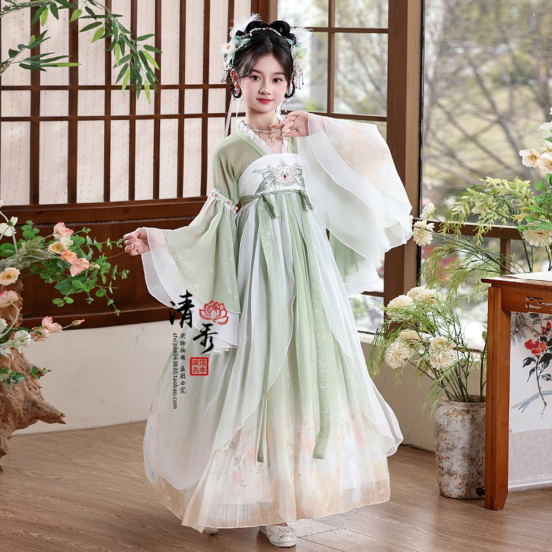 汉服女童2025新款春夏绝美古装连衣裙超仙国风儿童唐装齐胸演出服
