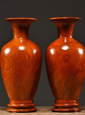 木雕中式花瓶摆件客厅插花仿古实木高档酒柜家居饰品新居乔迁礼品