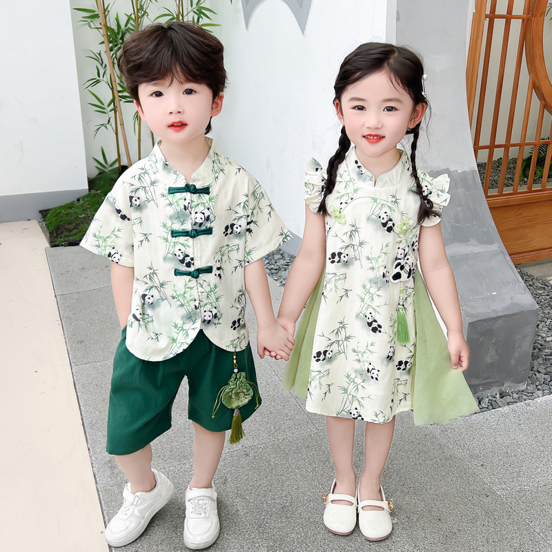 汉服六一儿童表演服夏季国风男童古装女童旗袍幼儿园大合唱兄妹装