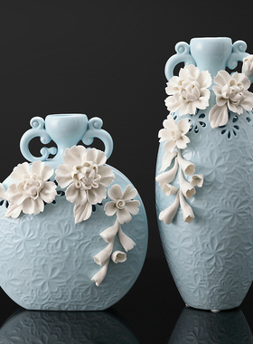 欧式创意陶瓷花瓶样板房客厅家居酒柜装饰品插花新家摆件结婚礼物