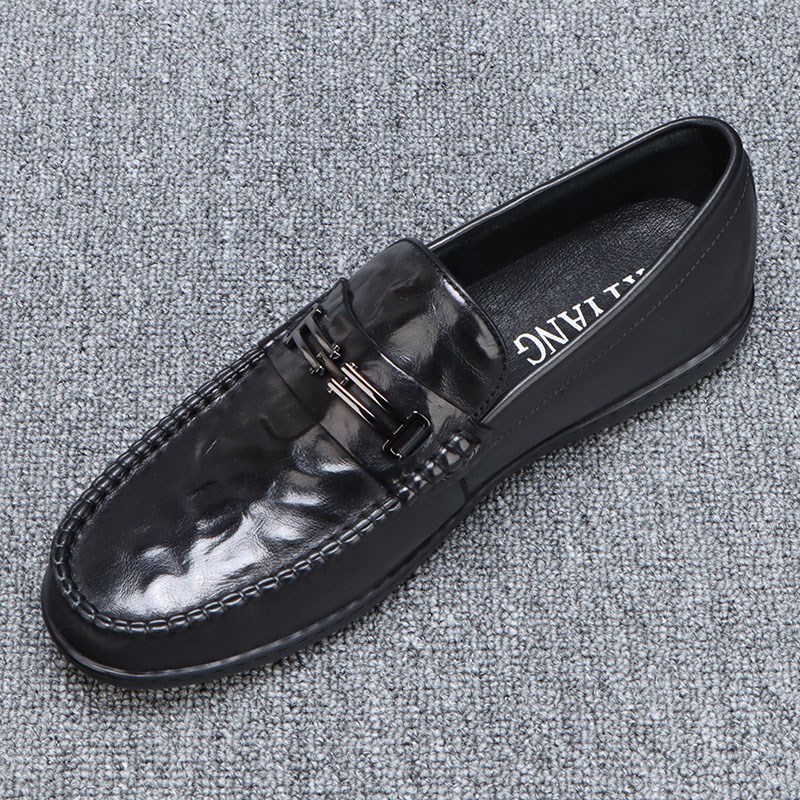 男士豆豆鞋2025新款软底轻便驾车鞋透气百搭真皮休闲皮鞋男款黑色