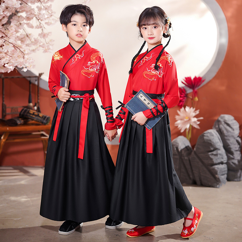 儿童古装汉服演出服中小学生班服国学服男女童中国风舞蹈表演服装