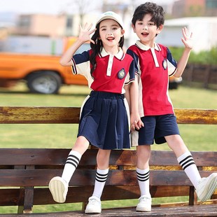 英伦风园 小学生校服酒红色夏季 运动套装 幼儿园毕业照班服夏TW季 款