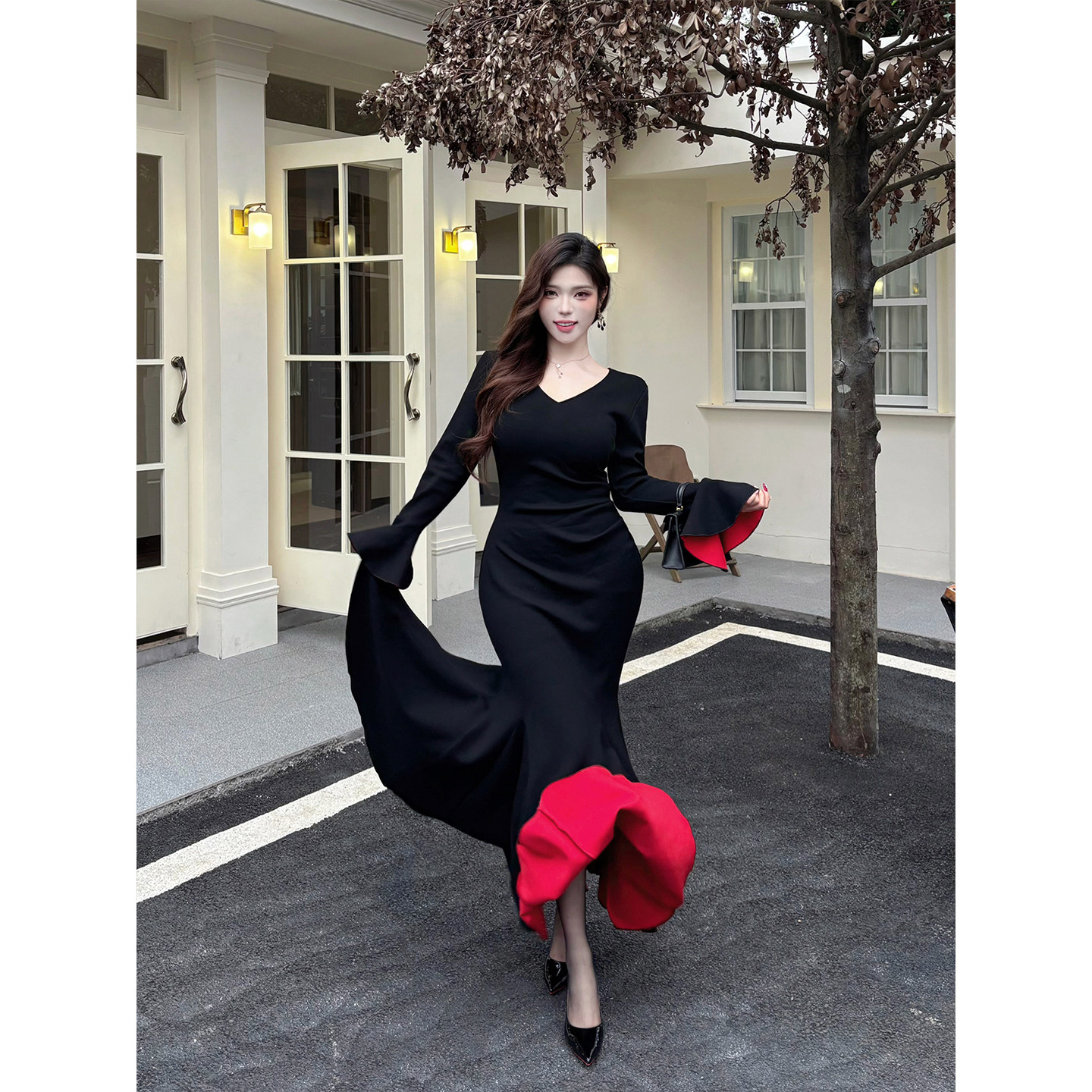 B-babes【红底步步生莲】秋冬显瘦气质步步生莲鱼尾性感包臀长裙,女装/女士精品,大码连衣裙,淘宝优惠券,粉丝福利购,淘宝优惠卷