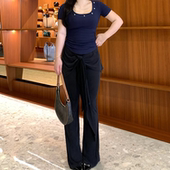 babes 慵懒氛围 假两件系带微喇裤 微胖显瘦垂感透气休闲裤 女