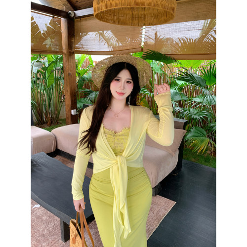 B-babes【春屿青柠】大码法式显瘦吊带包臀裙开衫内搭温柔连衣裙