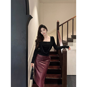 pu皮包臀半身裙 韩系纯欲性感OL高腰显瘦中长款 babes 酒杯裙