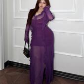 babes 紫罗兰 法式 优雅高端精致裙荷叶边微胖修身 显瘦连衣裙