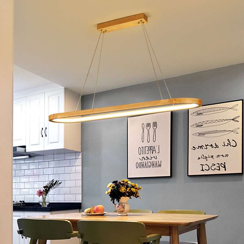餐厅全光谱护眼吊灯 简约LED个性创意吧台饭厅长条形原木灯具