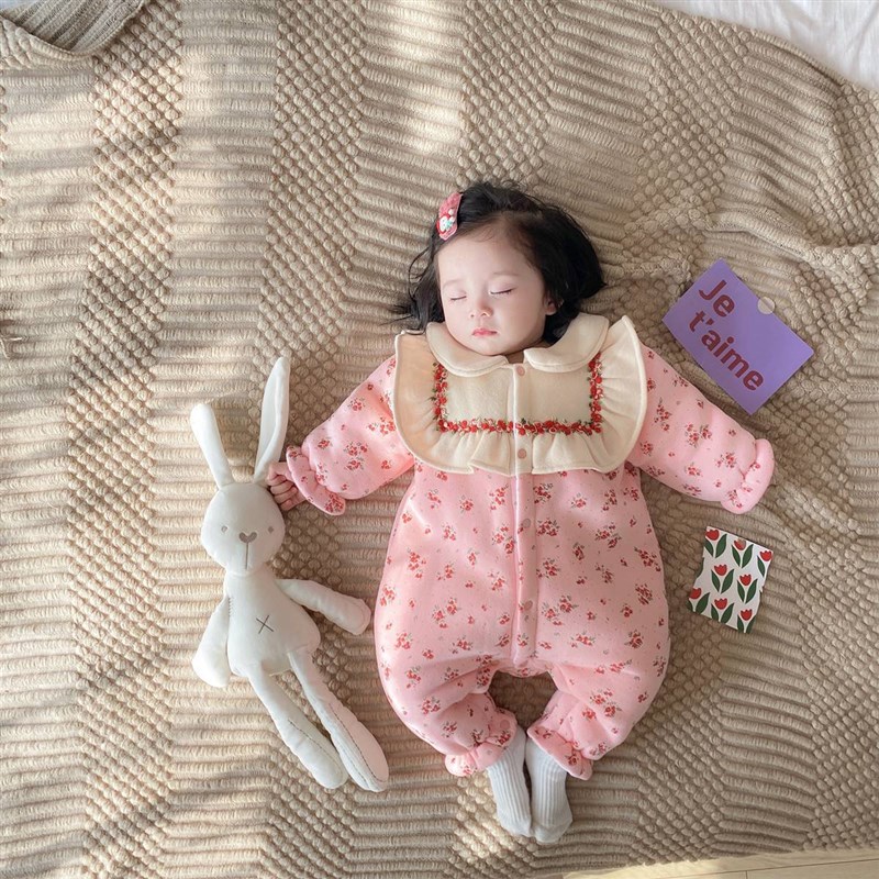 女婴儿衣服冬装h满月百天礼服冬季公主连体衣百日宴宝宝装加厚爬