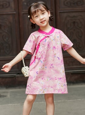 儿童旗袍夏季短袖中国风连衣裙改良版汉服女N童中长款唐装宝宝洋