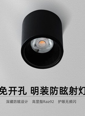 黑色led明装小射灯聚光吸顶免开孔3W5W7W高显指客厅过道防眩筒灯