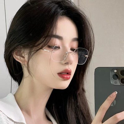 超轻金丝边无框眼镜女可配度数网上配近视素颜Q神器斯文败类眼镜