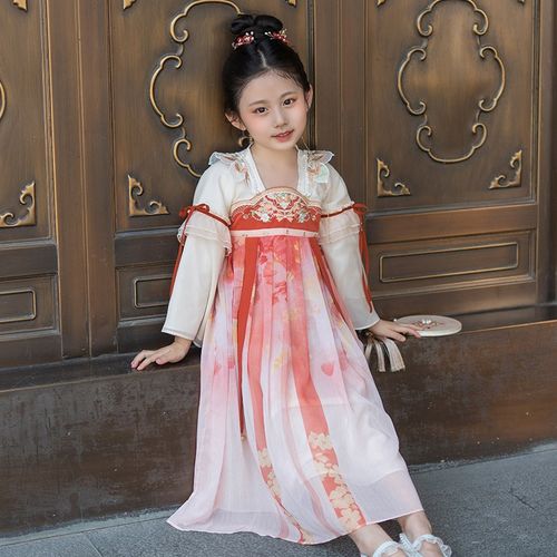汉服女童春秋款儿童改良中式仙气云肩古装女宝传统国风古典连衣裙