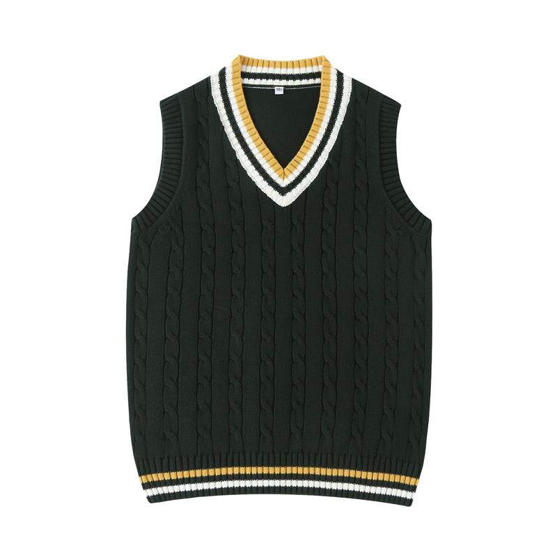 中小学生校服英伦风时尚毛衣墨绿色条纹马甲男女童园服春秋季上衣