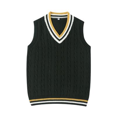 中小学生校服英伦风时尚毛衣墨绿色条纹马甲男女童园服春秋季上衣