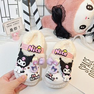 女童加绒洞洞鞋冬款鞋子2023年网红新J款冬季冬天公主幼儿拖鞋外