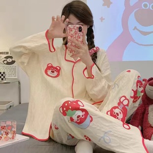 长袖 睡衣裤 开衫 长裤 家 套组春秋夏季 z女生宽松甜美可爱公主风韩版