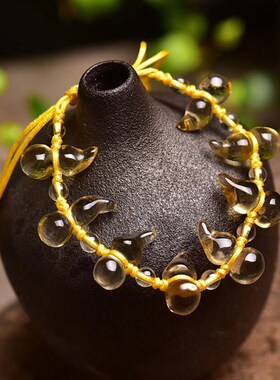 天然黄水晶葫芦手链 手编绳可调节天然黄水晶福禄葫芦手串