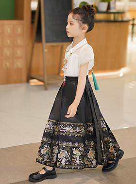 汉服女童夏装新中式国风超仙古装马面裙女孩夏季S日常通勤古风长