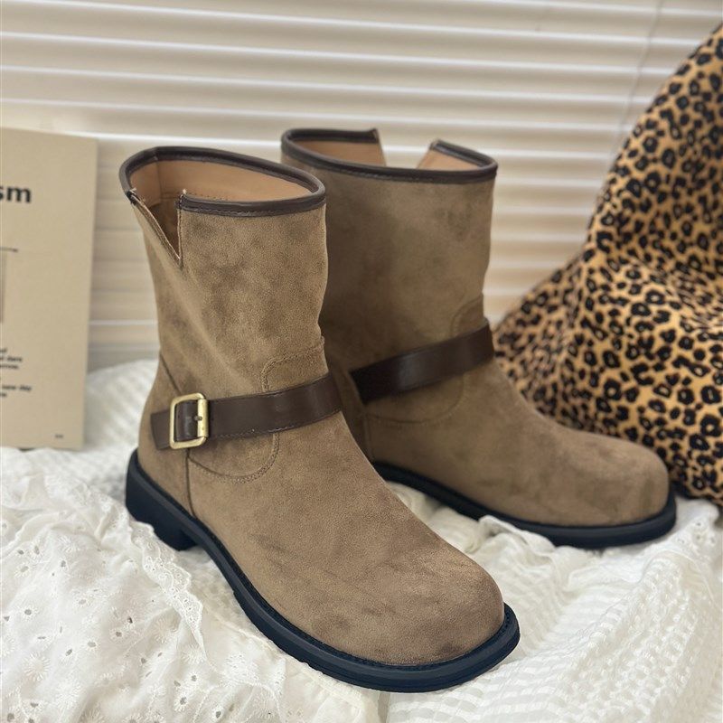 嘟小嘟皮带扣马丁靴女2024秋厚底牛仔靴复古粗跟机车短靴堆堆靴子,女鞋,马丁靴,淘宝优惠券,粉丝福利购,淘宝优惠卷