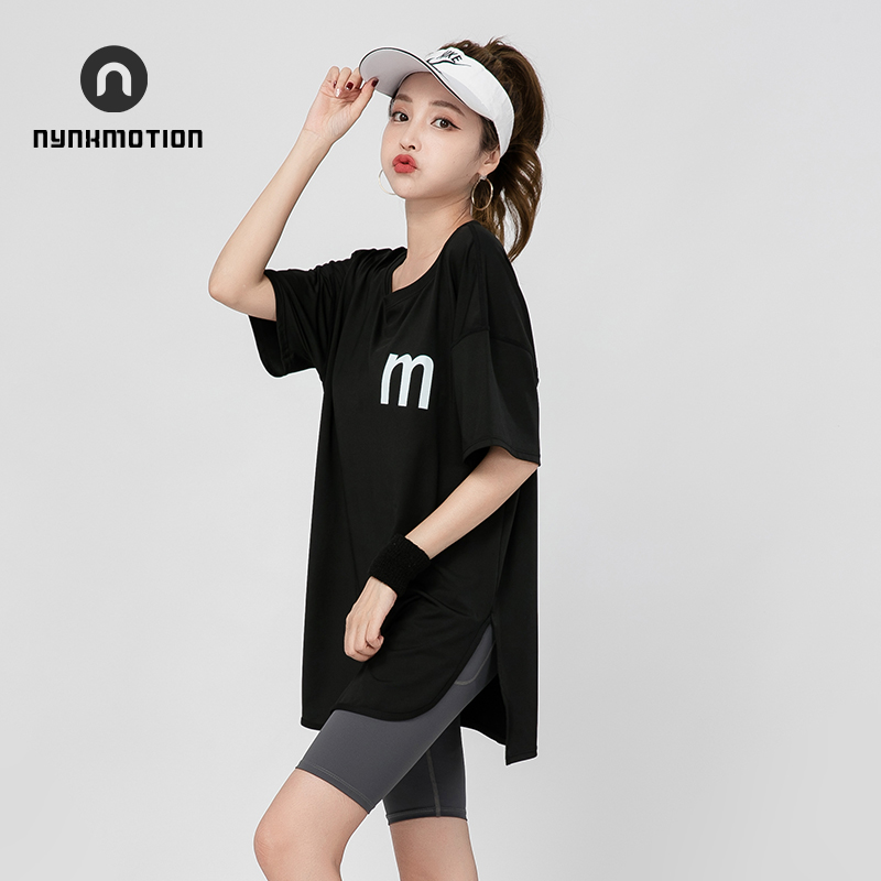 健身服运动T恤女夏季大码胖mym宽松中长薄款过臀速干透气短袖上衣