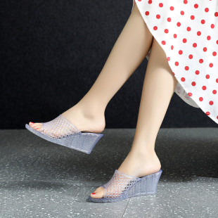 坡跟软底防臭凉拖鞋 2021夏季 女士时尚 仙女风高跟塑料凉鞋 老婆 新款