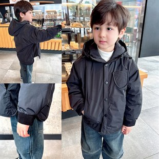 轻薄款~男童夹棉连帽衬衫外套2y024深秋初冬款儿童薄款棉衣棉服潮