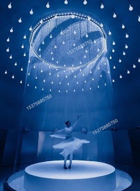 拉线水帘光纤线型瀑n布流水室内隔断钢丝线水景线性雨帘投影水幕