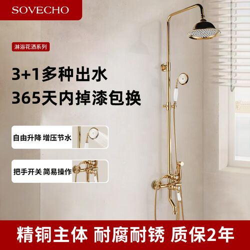 法式复古金色全精铜花洒套装卫浴卫生间喷枪淋浴喷头一体家用浴室