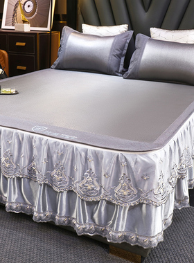 高端冰丝床裙冰藤席可水洗凉席三件套夏季20N22新款可折叠空调席