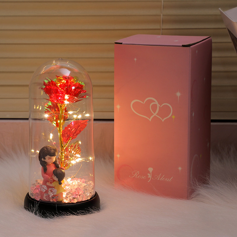 母亲节礼物送妈妈永生玫瑰花小夜灯卧室桌面摆件生日礼物高级实用