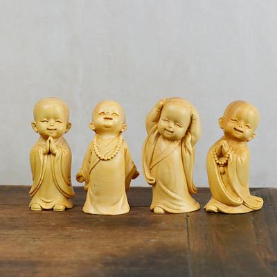 黄杨木雕刻手把件男士随身木质把玩小沙弥禅意和尚家居装饰品摆件