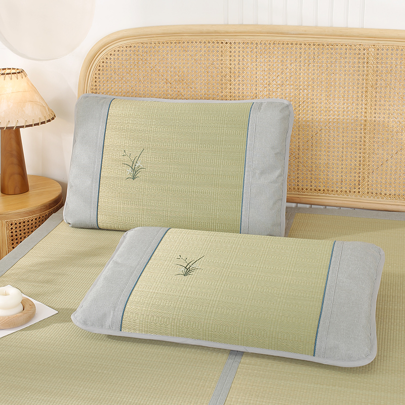 蔺草枕套夏季单人凉席枕头片儿枕巾冰丝凉感枕垫枕头套一对装枕席