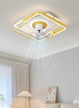 儿童房风扇灯现代简约静音孩胜冠女头电扇一体吸顶摇灯男孩