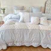 A6L轻公主1885奢00支贡缎上长绒棉四件风套刺绣纯棉提花被套床用