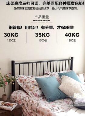 J^代210+310简约古法式床复黑色单人铁艺床轻奢公寓床加粗铁架现