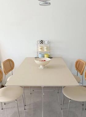 家用藤编油法式奶餐椅原木风感实木F5M68766风靠吃饭餐桌椅白色背