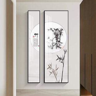 式入户玄关装饰画走BRK廊过道新联中茶山水挂画办公室室两竖版墙