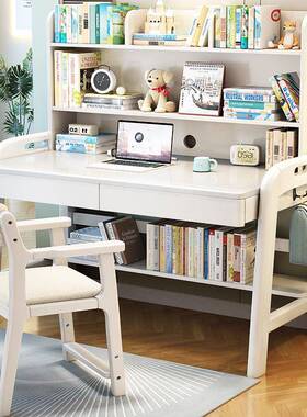 SSLD10961#实木书桌带书架学生家型用边学习桌椅小户2卧室床桌儿