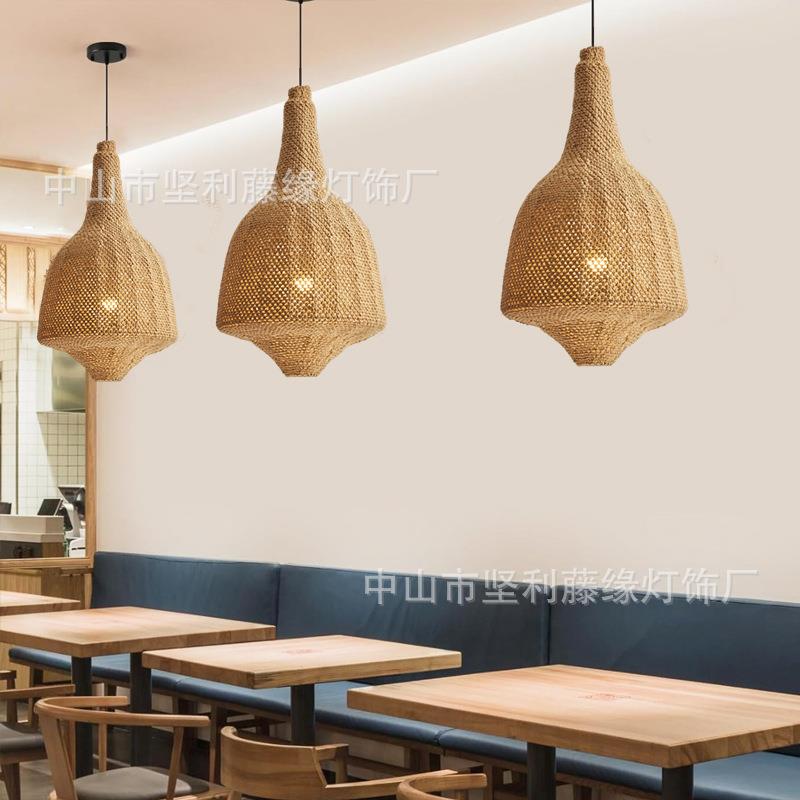 现藤货编吊灯东08-06南亚风民宿客厅餐园编厅阳台灯笼麻绳田织藤