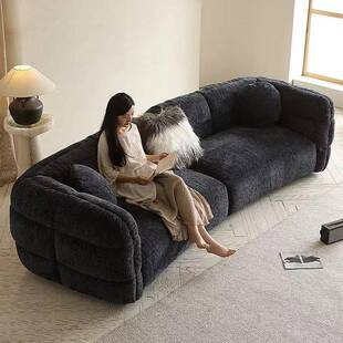 意尼式简约雪布艺沙发直排89-6636小户客型弧形尔环抱复古极简厅