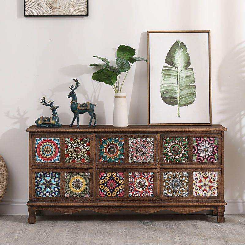 室实木电视柜美式彩绘储物柜厅斗柜墙收客靠纳柜卧家用电WJX视柜