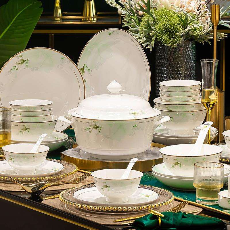 景德镇陶瓷饭碗盘餐具奢式碗碟套装家用中轻2碗春风十里盘碗筷碗