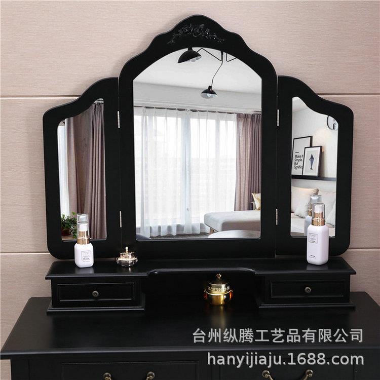 欧妆式卧室现柜代简约收纳3屉折镜面4抽梳台-GHJ2201黑色