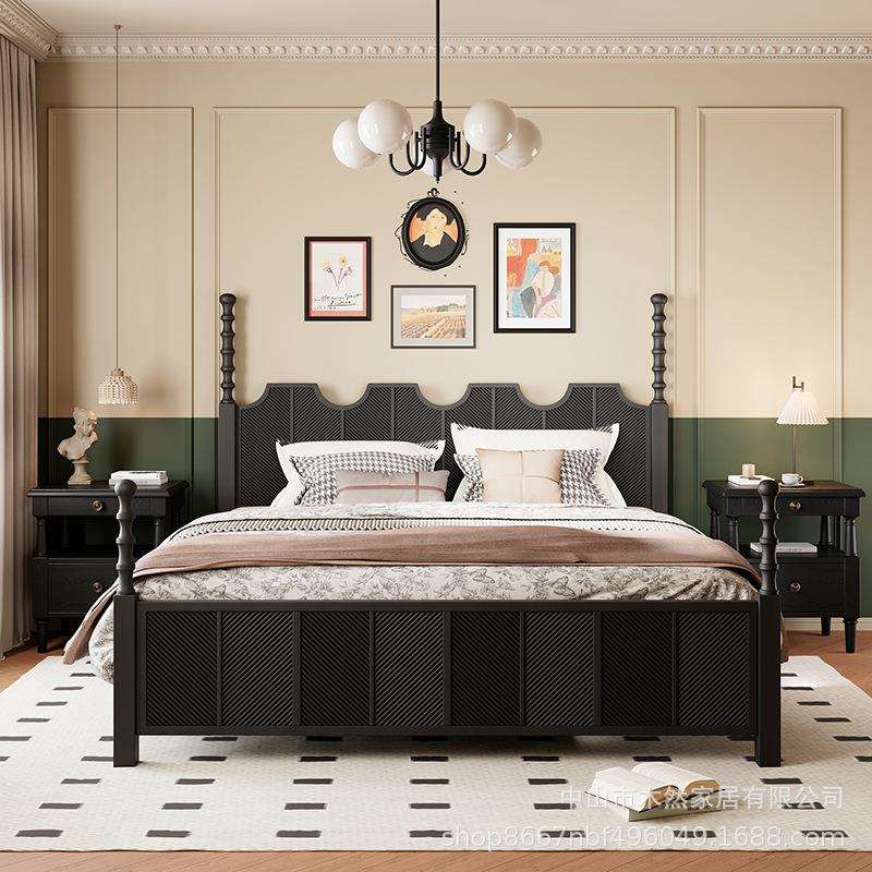 法式447新款中古柜风床头柜白木主卧室全蜡木床头实收纳柜复古床