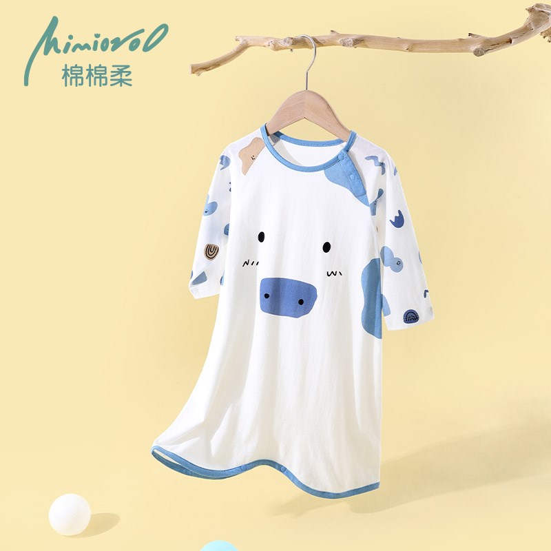 宝宝睡袍夏季薄款儿童睡衣纯棉春秋婴儿睡裙长袖全棉男童女家居