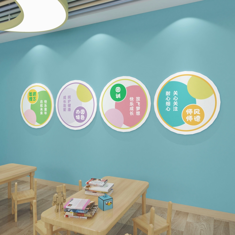 幼儿园办学理念宗旨墙面装饰背景墙创意文化墙布置托管班形象墙贴