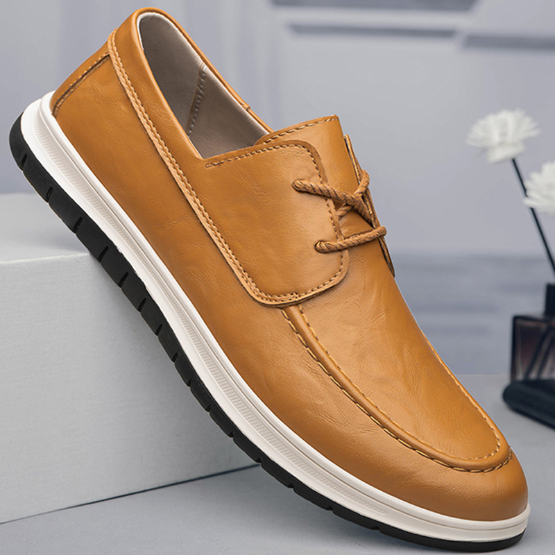 皮鞋男韩版潮流休闲鞋商务青年透气英伦百搭男鞋真皮西装软底板鞋